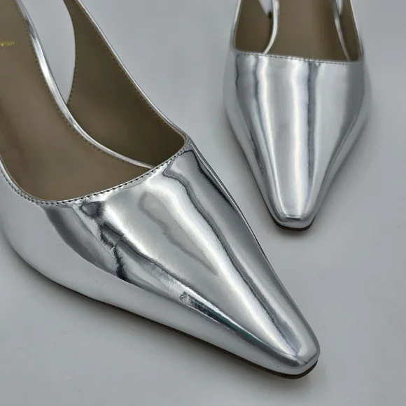Sam Edelman Silver Pointed Toe Slingback Kitten Heels - Picture 2 of 16
